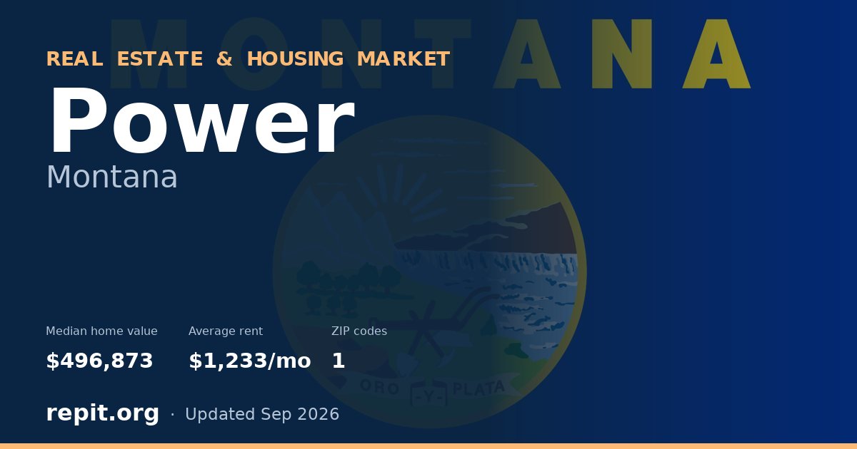 Power, MT real estate and housing market — median home value $496,873, average rent $1,233/mo, 1 ZIP code