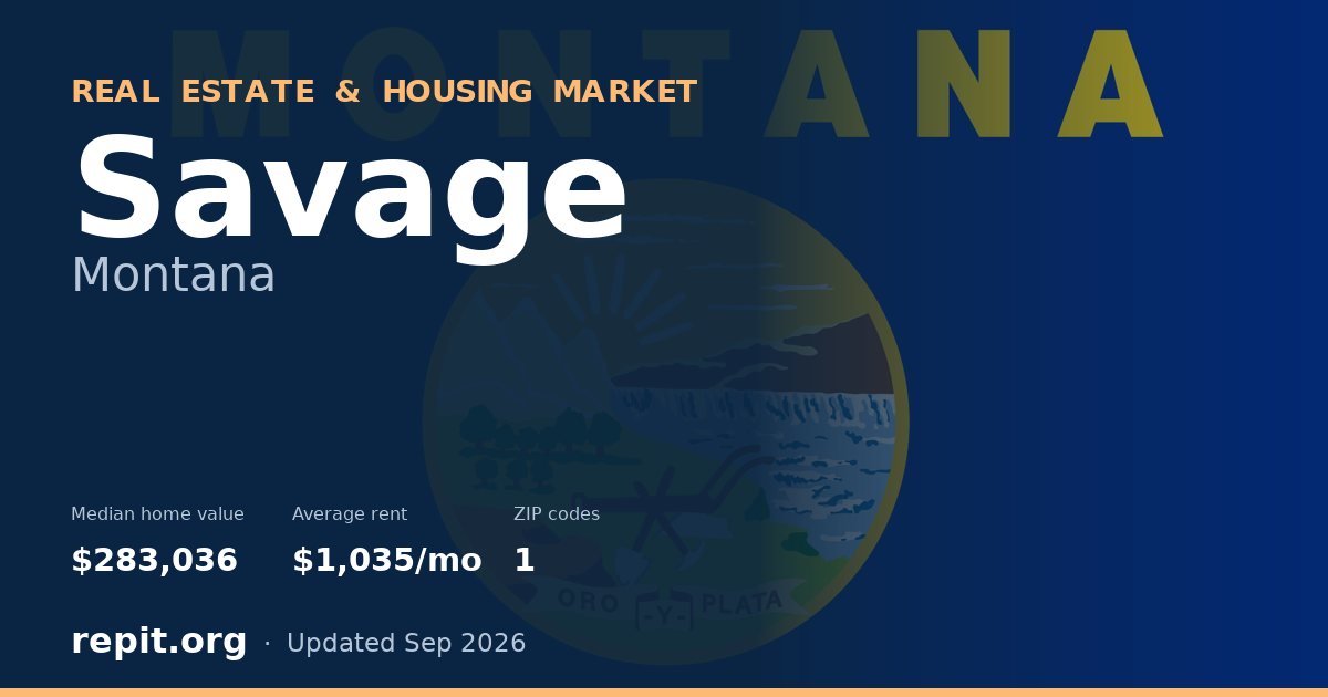 Savage, MT real estate and housing market — median home value $283,036, average rent $1,035/mo, 1 ZIP code