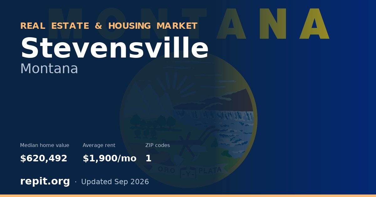 Stevensville, MT real estate and housing market — median home value $620,492, average rent $1,900/mo, 1 ZIP code