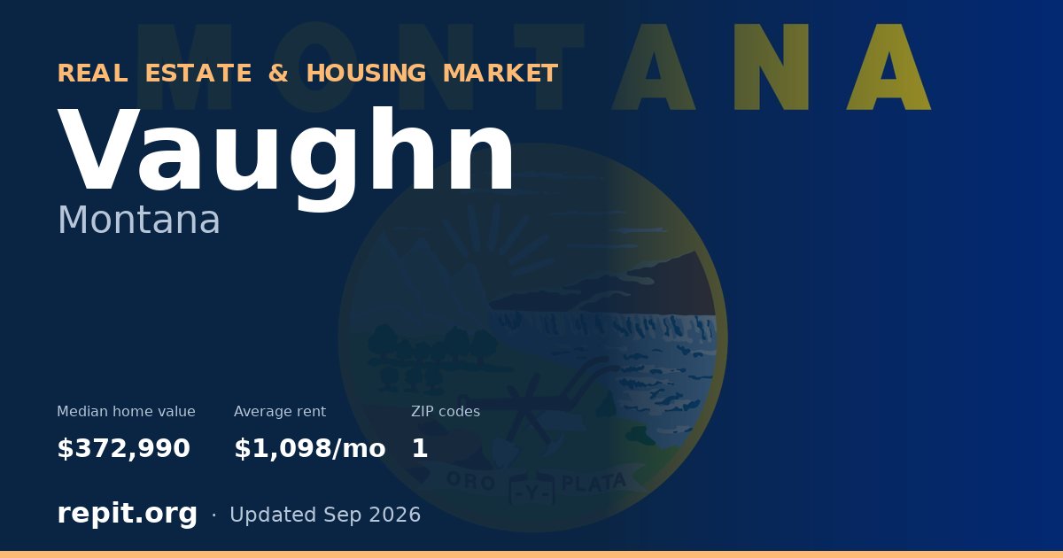 Vaughn, MT real estate and housing market — median home value $372,990, average rent $1,098/mo, 1 ZIP code