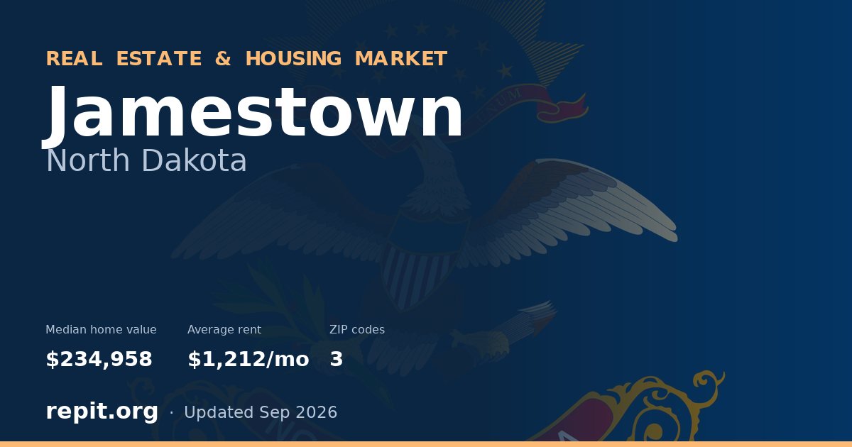 Jamestown, ND real estate and housing market — median home value $234,958, average rent $1,212/mo, 3 ZIP codes