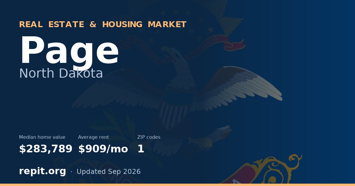 Page, ND real estate and housing market — median home value $283,789, average rent $909/mo, 1 ZIP code