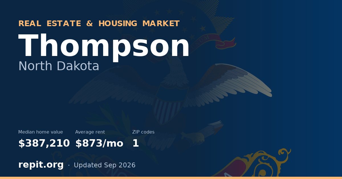 Thompson, ND real estate and housing market — median home value $387,210, average rent $873/mo, 1 ZIP code