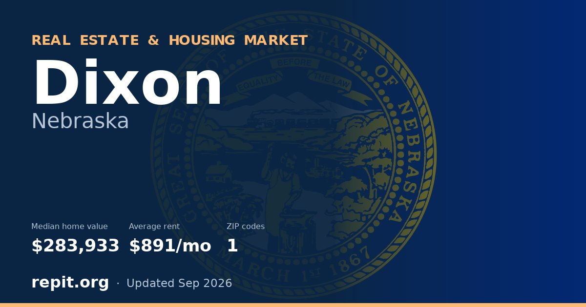 Dixon, NE real estate and housing market — median home value $283,933, average rent $891/mo, 1 ZIP code