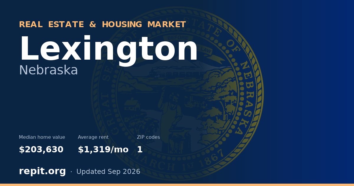 Lexington, NE real estate and housing market — median home value $203,630, average rent $1,319/mo, 1 ZIP code