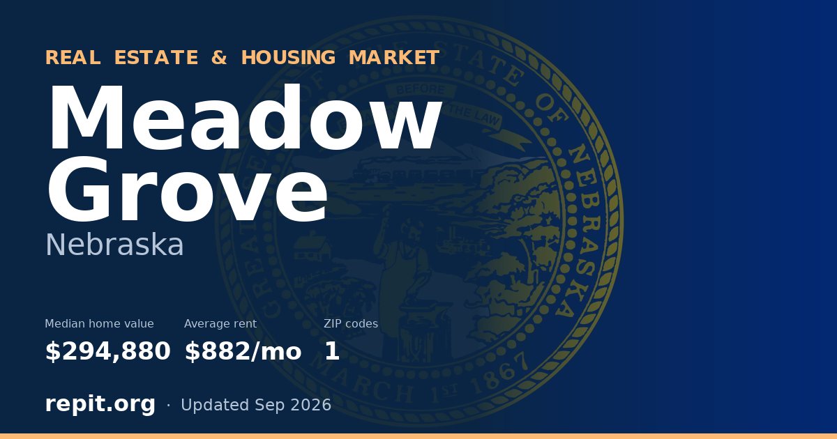 Meadow Grove, NE real estate and housing market — median home value $294,880, average rent $882/mo, 1 ZIP code