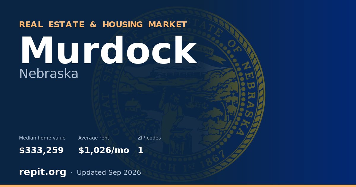 Murdock, NE real estate and housing market — median home value $333,259, average rent $1,026/mo, 1 ZIP code