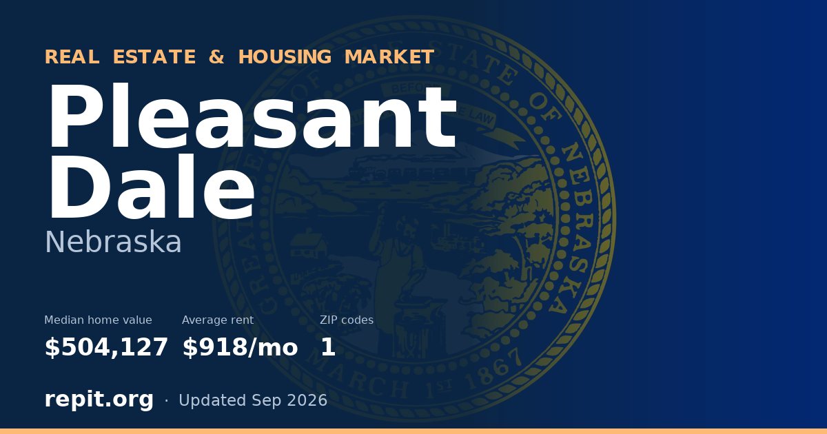 Pleasant Dale, NE real estate and housing market — median home value $504,127, average rent $918/mo, 1 ZIP code