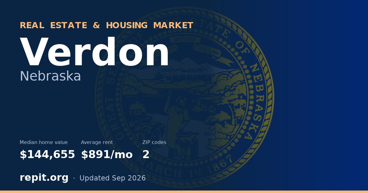 Verdon, NE real estate and housing market — median home value $144,655, average rent $891/mo, 2 ZIP codes