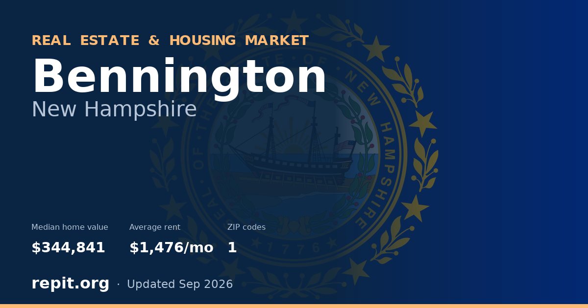 Bennington, NH real estate and housing market — median home value $344,841, average rent $1,476/mo, 1 ZIP code