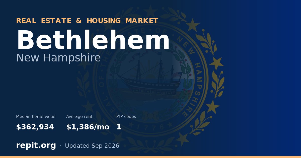 Bethlehem, NH real estate and housing market — median home value $362,934, average rent $1,386/mo, 1 ZIP code