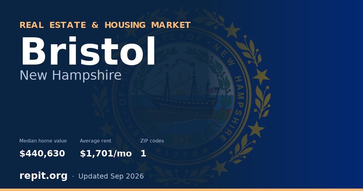 Bristol, NH real estate and housing market — median home value $440,630, average rent $1,701/mo, 1 ZIP code