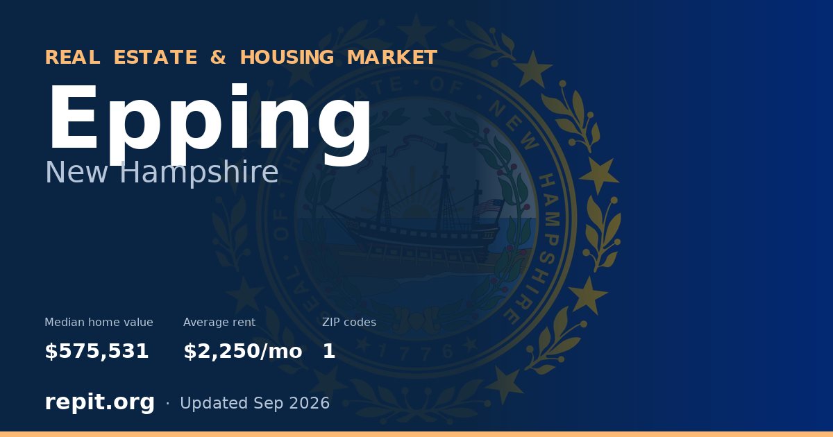 Epping, NH real estate and housing market — median home value $575,531, average rent $2,250/mo, 1 ZIP code