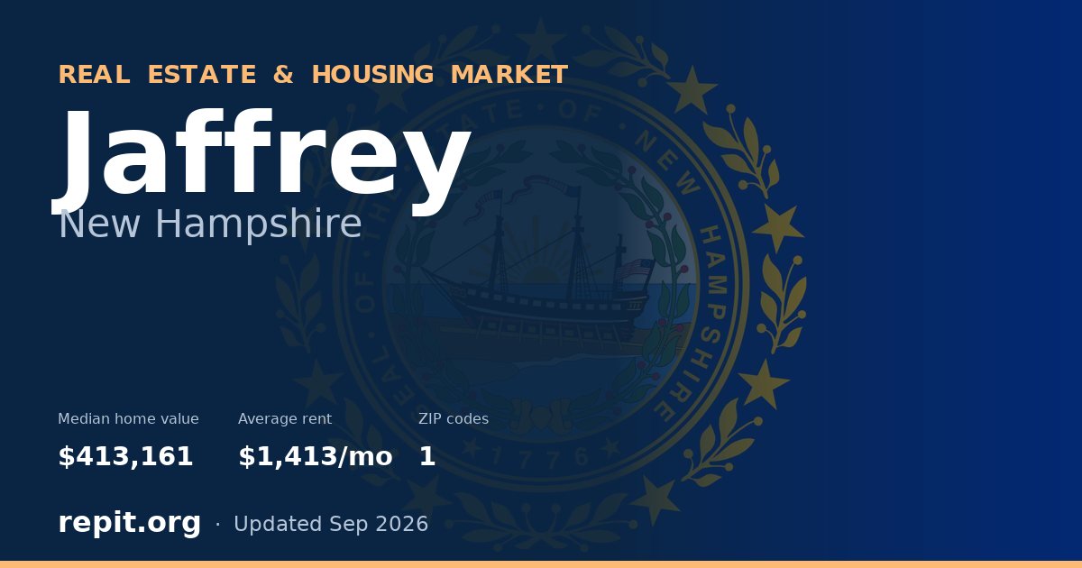 Jaffrey, NH real estate and housing market — median home value $413,161, average rent $1,413/mo, 1 ZIP code