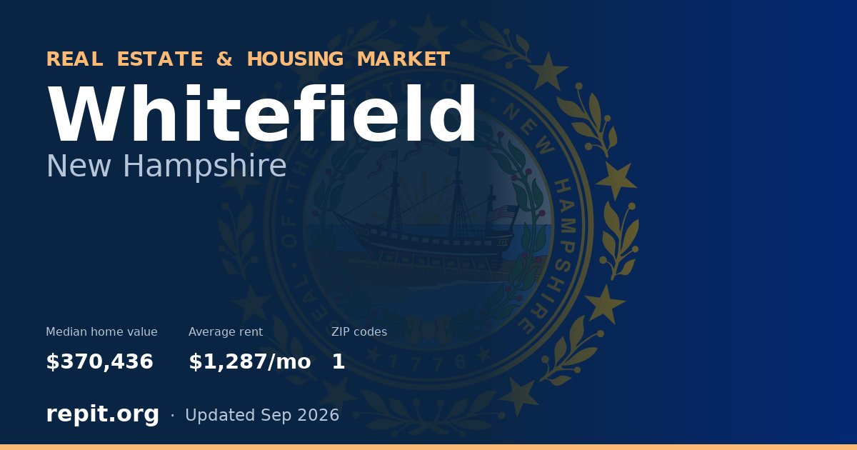 Whitefield, NH real estate and housing market — median home value $370,436, average rent $1,287/mo, 1 ZIP code