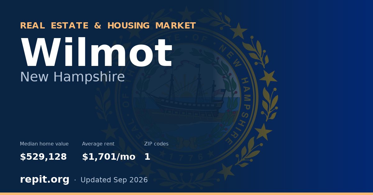Wilmot, NH real estate and housing market — median home value $529,128, average rent $1,701/mo, 1 ZIP code