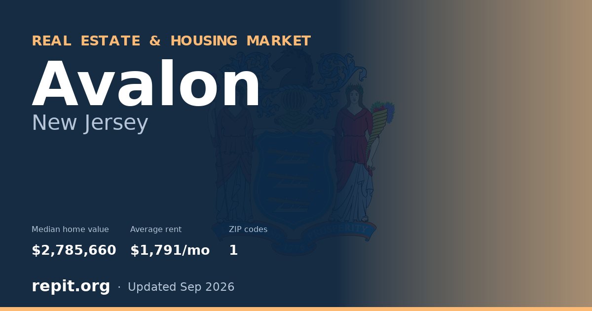 Avalon, NJ real estate and housing market — median home value $2,785,660, average rent $1,791/mo, 1 ZIP code