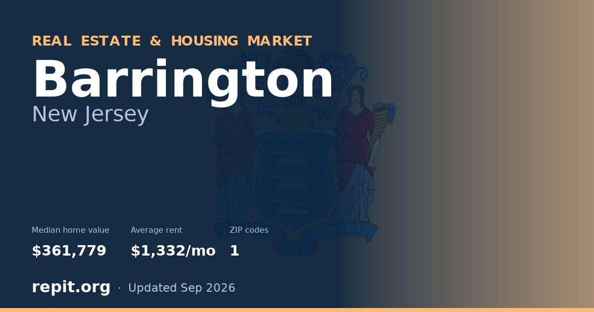 Barrington, NJ real estate and housing market — median home value $361,779, average rent $1,332/mo, 1 ZIP code