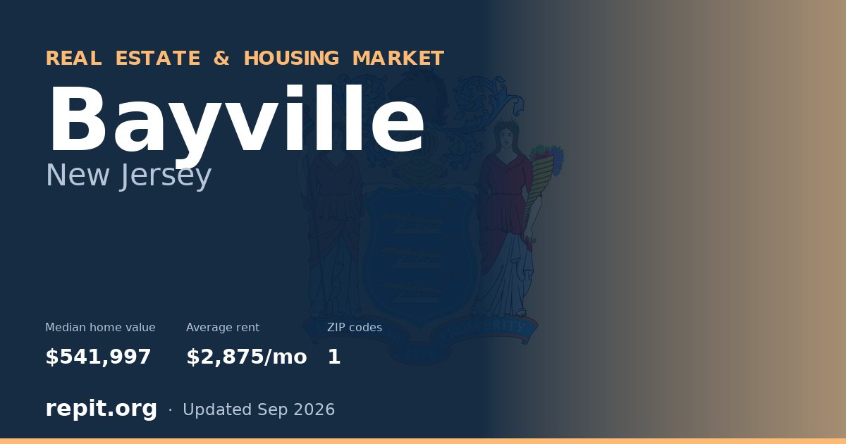 Bayville, NJ real estate and housing market — median home value $541,997, average rent $2,875/mo, 1 ZIP code