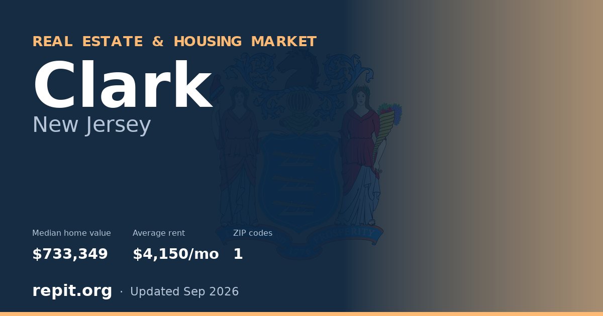 Clark, NJ real estate and housing market — median home value $733,349, average rent $4,150/mo, 1 ZIP code