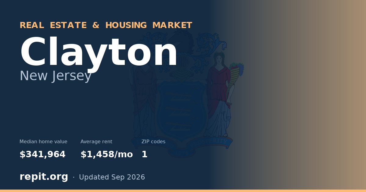 Clayton, NJ real estate and housing market — median home value $341,964, average rent $1,458/mo, 1 ZIP code