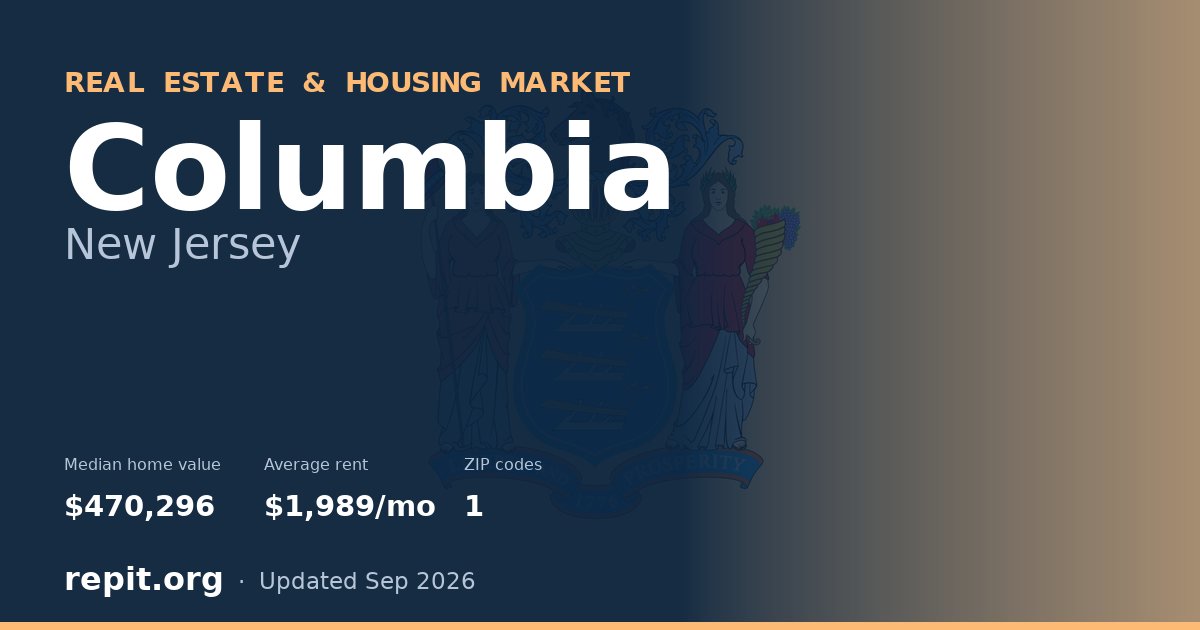Columbia, NJ real estate and housing market — median home value $470,296, average rent $1,989/mo, 1 ZIP code