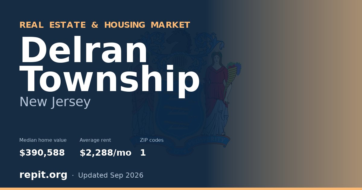 Delran Township, NJ real estate and housing market — median home value $390,588, average rent $2,288/mo, 1 ZIP code