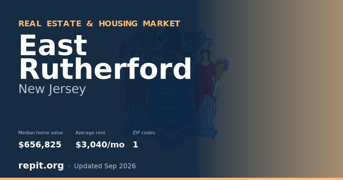 East Rutherford, NJ real estate and housing market — median home value $656,825, average rent $3,040/mo, 1 ZIP code