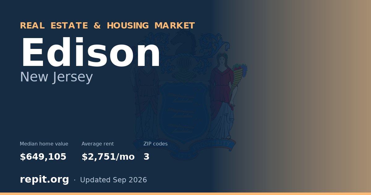 Edison, NJ real estate and housing market — median home value $649,105, average rent $2,751/mo, 3 ZIP codes