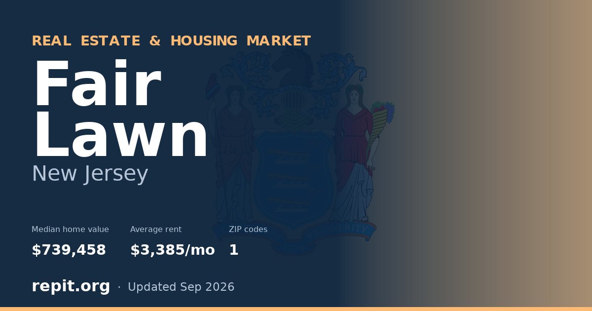 Fair Lawn, NJ real estate and housing market — median home value $739,458, average rent $3,385/mo, 1 ZIP code