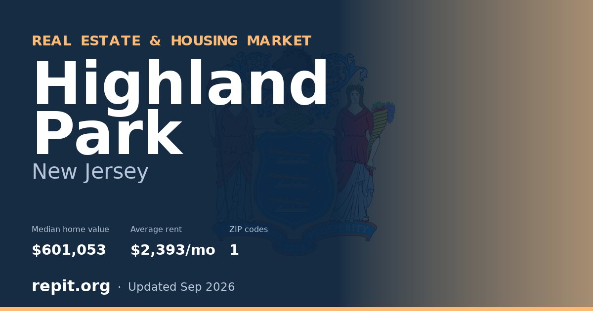 Highland Park, NJ real estate and housing market — median home value $601,053, average rent $2,393/mo, 1 ZIP code