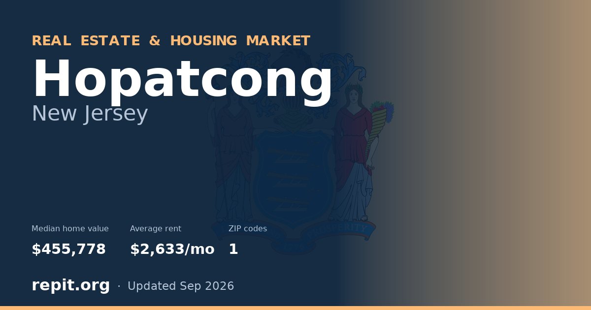 Hopatcong, NJ real estate and housing market — median home value $455,778, average rent $2,633/mo, 1 ZIP code