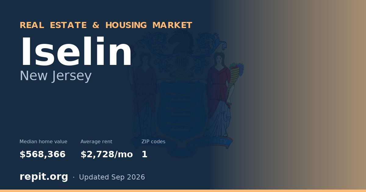 Iselin, NJ real estate and housing market — median home value $568,366, average rent $2,728/mo, 1 ZIP code