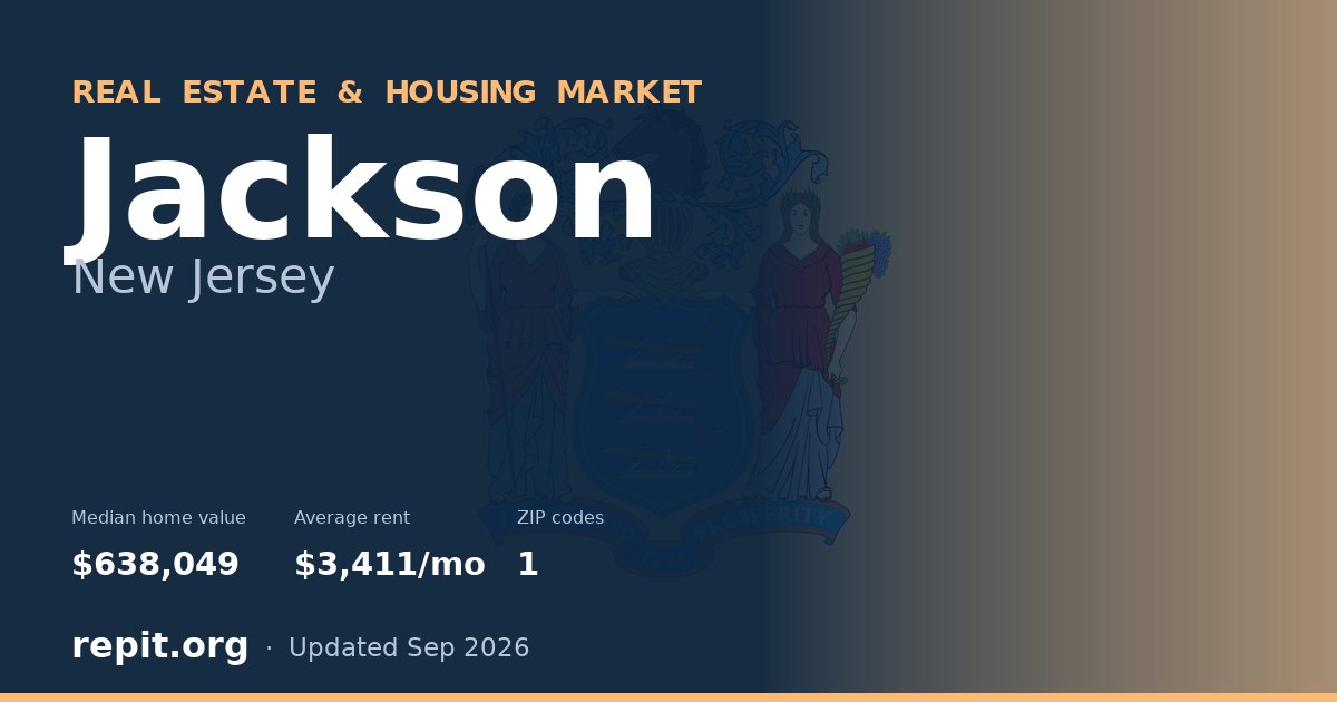 Jackson, NJ real estate and housing market — median home value $638,049, average rent $3,411/mo, 1 ZIP code