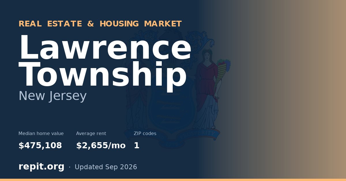 Lawrence Township, NJ real estate and housing market — median home value $475,108, average rent $2,655/mo, 1 ZIP code