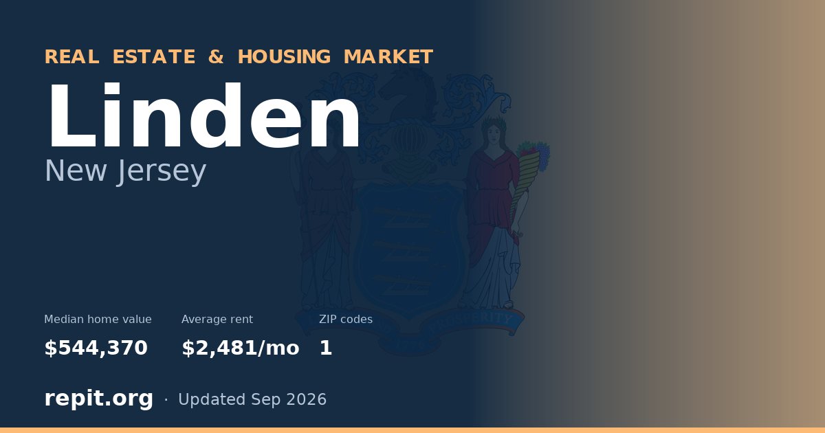 Linden, NJ real estate and housing market — median home value $544,370, average rent $2,481/mo, 1 ZIP code