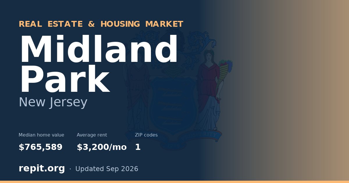 Midland Park, NJ real estate and housing market — median home value $765,589, average rent $3,200/mo, 1 ZIP code