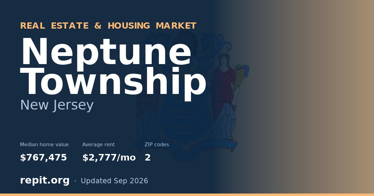 Neptune Township, NJ real estate and housing market — median home value $767,475, average rent $2,777/mo, 2 ZIP codes