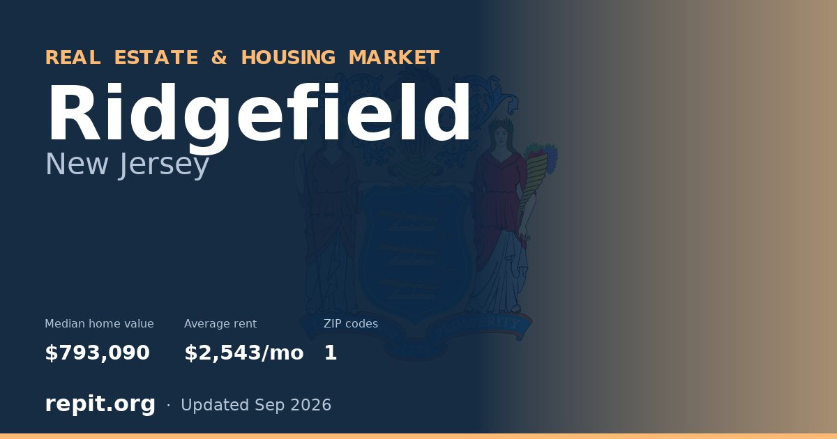 Ridgefield, NJ real estate and housing market — median home value $793,090, average rent $2,543/mo, 1 ZIP code