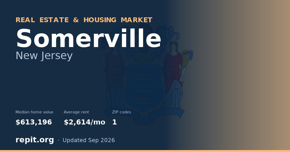 Somerville, NJ real estate and housing market — median home value $613,196, average rent $2,614/mo, 1 ZIP code