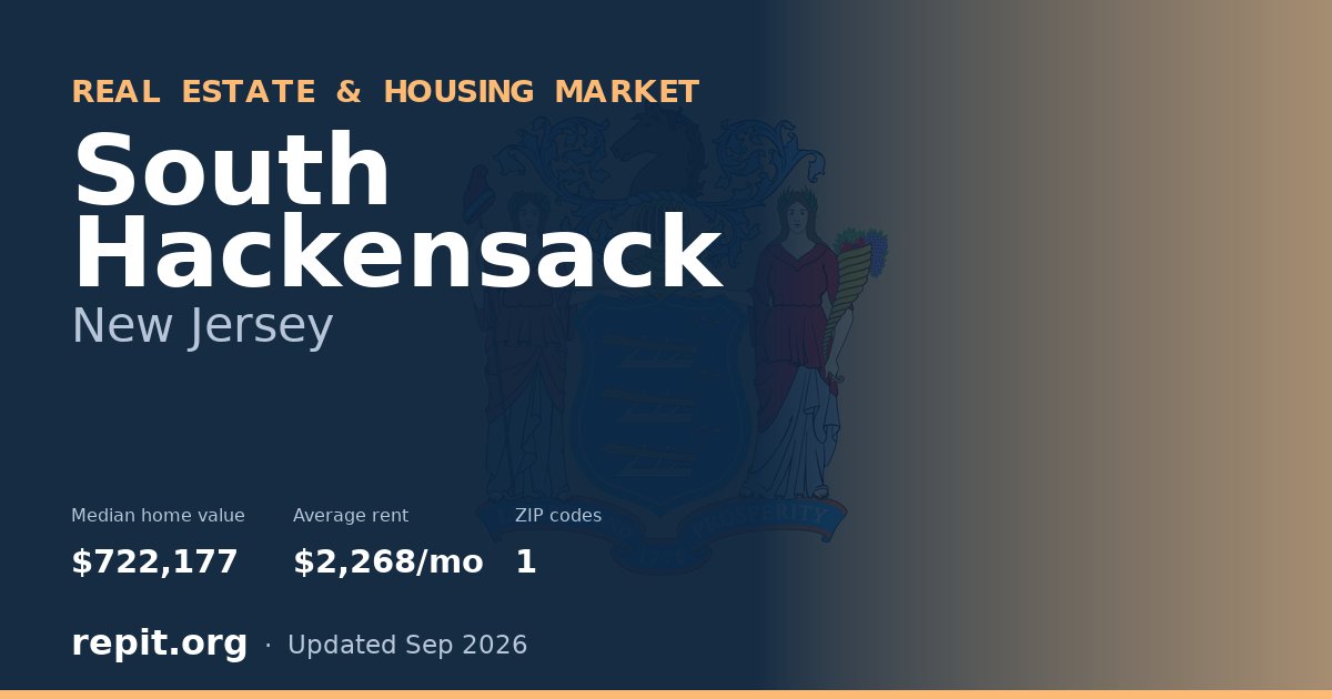 South Hackensack, NJ real estate and housing market — median home value $722,177, average rent $2,268/mo, 1 ZIP code