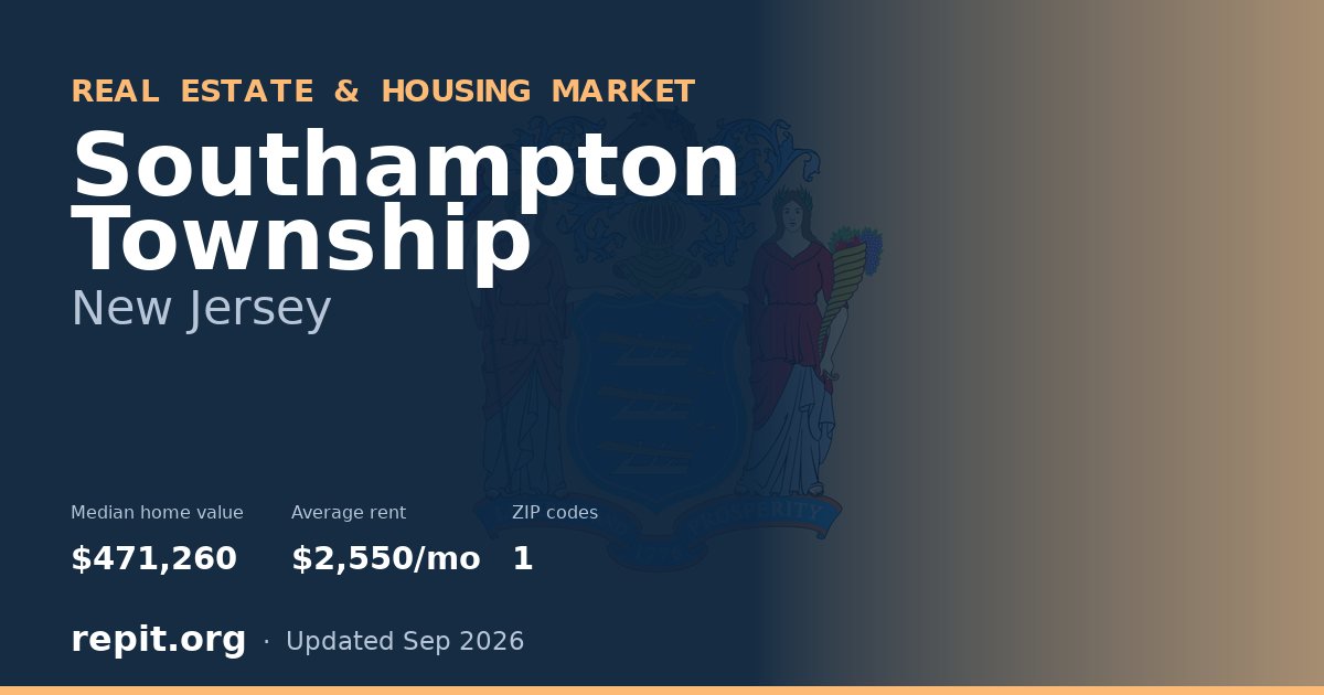 Southampton Township, NJ real estate and housing market — median home value $471,260, average rent $2,550/mo, 1 ZIP code