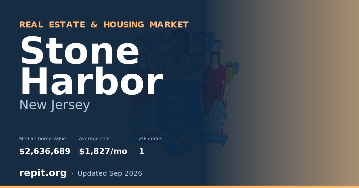 Stone Harbor, NJ real estate and housing market — median home value $2,636,689, average rent $1,827/mo, 1 ZIP code