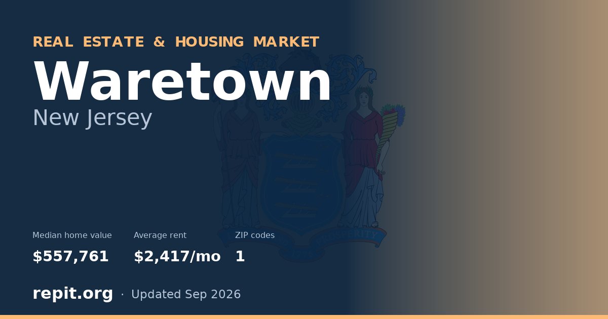 Waretown, NJ real estate and housing market — median home value $557,761, average rent $2,417/mo, 1 ZIP code