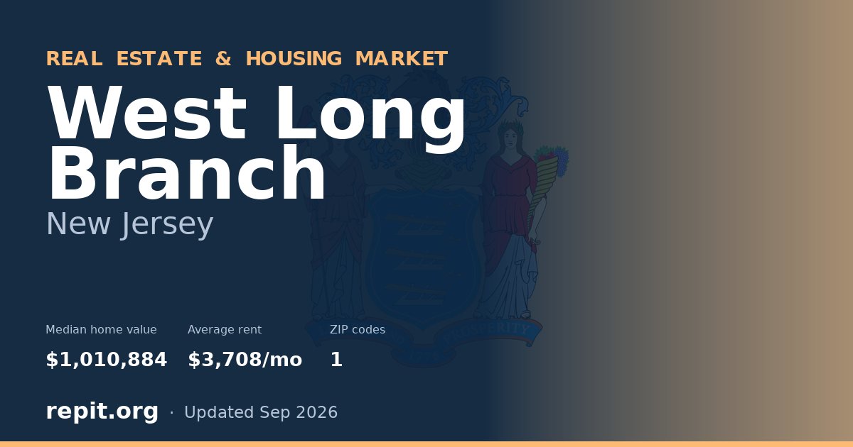 West Long Branch, NJ real estate and housing market — median home value $1,010,884, average rent $3,708/mo, 1 ZIP code
