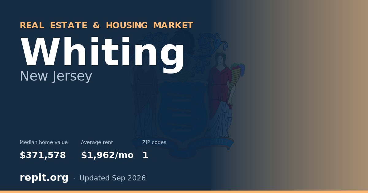 Whiting, NJ real estate and housing market — median home value $371,578, average rent $1,962/mo, 1 ZIP code