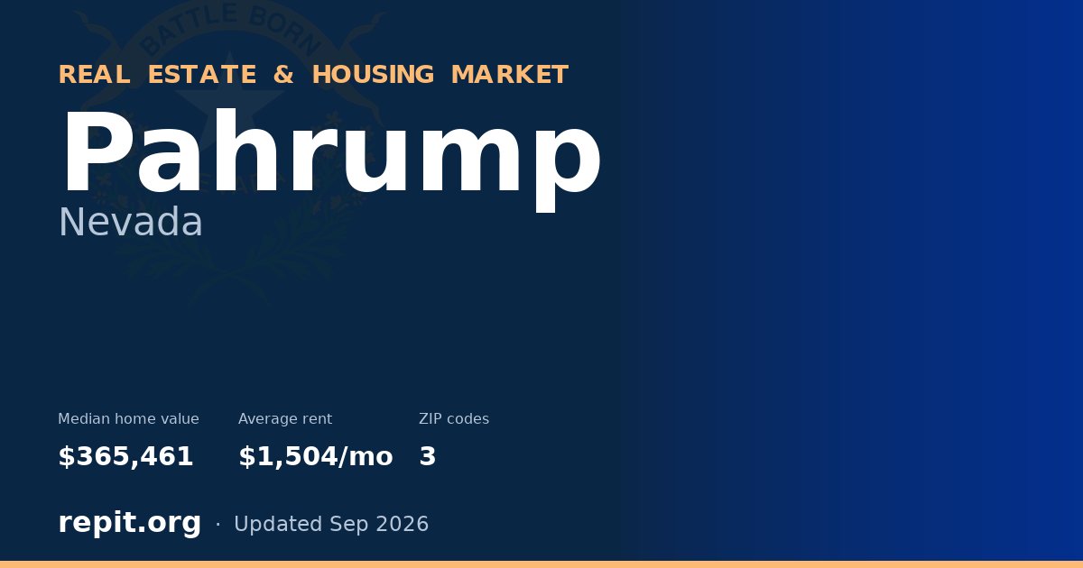 Pahrump, NV real estate and housing market — median home value $365,461, average rent $1,504/mo, 3 ZIP codes