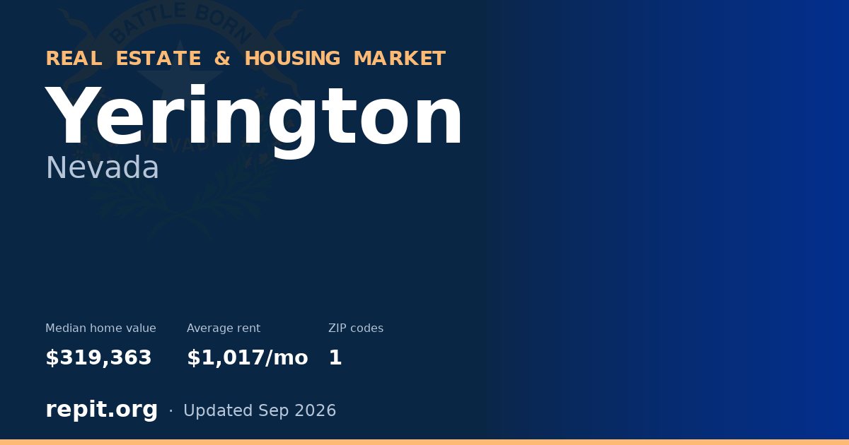 Yerington, NV real estate and housing market — median home value $319,363, average rent $1,017/mo, 1 ZIP code