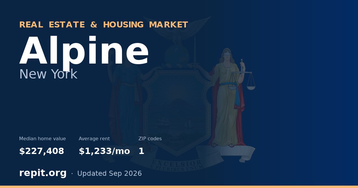 Alpine, NY real estate and housing market — median home value $227,408, average rent $1,233/mo, 1 ZIP code