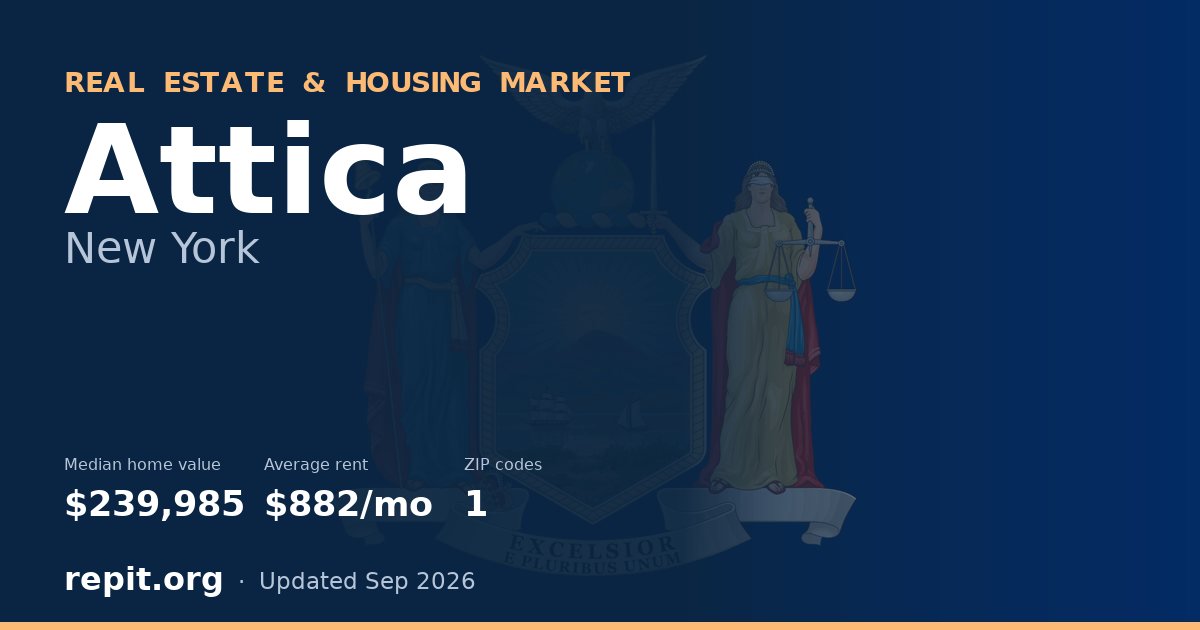 Attica, NY real estate and housing market — median home value $239,985, average rent $882/mo, 1 ZIP code